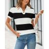 imageArachampampCloz Womens Wool Blend Summer Tops Business Casual Polo Shirts 2025Stripe Blackwhite