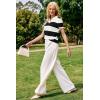 imageArachampampCloz Womens Wool Blend Summer Tops Business Casual Polo Shirts 2025Stripe Blackwhite