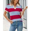 imageArachampampCloz Womens Wool Blend Summer Tops Business Casual Polo Shirts 2025Stripe Rose Redblue