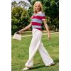imageArachampampCloz Womens Wool Blend Summer Tops Business Casual Polo Shirts 2025Stripe Rose Redblue