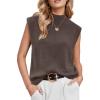 imageArachampampCloz Women 2025 Wool Blended Mock Neck Sleeveless Sweater Vest Summer Business Office Knit Spring Trendy TopsCoffee