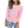 imageArachampampCloz Womens Bow Sweaters Fall Color Block Casual Cardigan Sweaters 2025Pinkwhite
