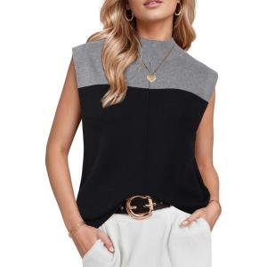 imageArachampampCloz Women 2025 Wool Blended Mock Neck Sleeveless Sweater Vest Summer Business Office Knit Spring Trendy TopsBlack5064
