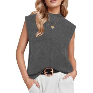 imageArachampampCloz Women 2025 Wool Blended Mock Neck Sleeveless Sweater Vest Summer Business Office Knit Spring Trendy TopsDark Grey