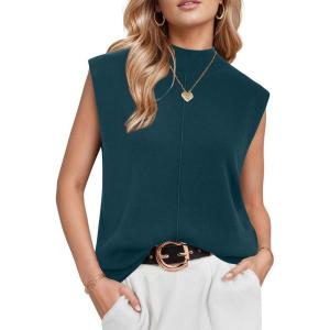 imageArachampampCloz Women 2025 Wool Blended Mock Neck Sleeveless Sweater Vest Summer Business Office Knit Spring Trendy TopsGreen