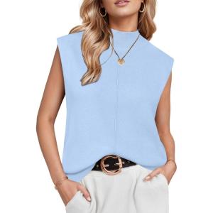 imageArachampampCloz Women 2025 Wool Blended Mock Neck Sleeveless Sweater Vest Summer Business Office Knit Spring Trendy TopsLight Blue