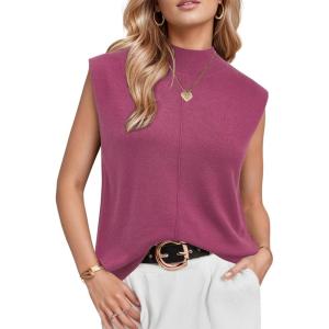 imageArachampampCloz Women 2025 Wool Blended Mock Neck Sleeveless Sweater Vest Summer Business Office Knit Spring Trendy TopsRose