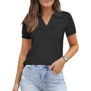 imageArachampampCloz Womens Wool Blend Summer Tops Business Casual Polo Shirts 2025Black