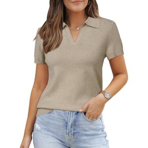 imageArachampampCloz Womens Wool Blend Summer Tops Business Casual Polo Shirts 2025Oatmeal