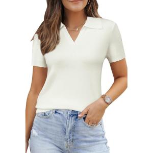 imageArachampampCloz Womens Wool Blend Summer Tops Business Casual Polo Shirts 2025Offwhite