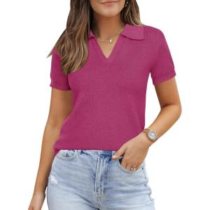 imageArachampampCloz Womens Wool Blend Summer Tops Business Casual Polo Shirts 2025Rose Red