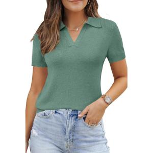 imageArachampampCloz Womens Wool Blend Summer Tops Business Casual Polo Shirts 2025Sage Green