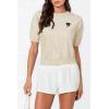 imageArachampampCloz Womens Puff Short Sleeve Shirts 2025 Summer Crew Neck Sequin Cute Crop Tops Trendy Casual PulloverApricot