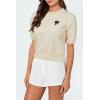 imageArachampampCloz Womens Puff Short Sleeve Shirts 2025 Summer Crew Neck Sequin Cute Crop Tops Trendy Casual PulloverApricot
