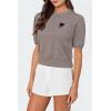 imageArachampampCloz Womens Puff Short Sleeve Shirts 2025 Summer Crew Neck Sequin Cute Crop Tops Trendy Casual PulloverCoffee