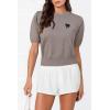 imageArachampampCloz Womens Puff Short Sleeve Shirts 2025 Summer Crew Neck Sequin Cute Crop Tops Trendy Casual PulloverCoffee