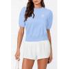imageArachampampCloz Womens Puff Short Sleeve Shirts 2025 Summer Crew Neck Sequin Cute Crop Tops Trendy Casual PulloverSky Blue