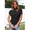 imageArachampampCloz Womens Ruched Summer Tops Mock Neck Cap Sleeve Slim Fit Blouses 2025Black