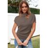 imageArachampampCloz Womens Ruched Summer Tops Mock Neck Cap Sleeve Slim Fit Blouses 2025Coffee