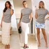 imageArachampampCloz Womens Ruched Summer Tops Mock Neck Cap Sleeve Slim Fit Blouses 2025Grey