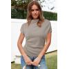 imageArachampampCloz Womens Ruched Summer Tops Mock Neck Cap Sleeve Slim Fit Blouses 2025Grey