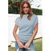 imageArachampampCloz Womens Ruched Summer Tops Mock Neck Cap Sleeve Slim Fit Blouses 2025Light Blue