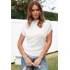 imageArachampampCloz Womens Ruched Summer Tops Mock Neck Cap Sleeve Slim Fit Blouses 2025White