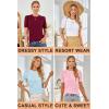 imageArachampampCloz Womens Summer Lightweight Tops Short Sleeve Dressy BlouseOffwhite