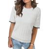 imageArachampampCloz Womens Summer Lightweight Tops Short Sleeve Dressy BlouseWhite and Black