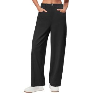 imageArachampampCloz 2025 Womens Stretch Wrinkle Free Wide Leg Trousers Casual High Elastic Waisted Loose Palazzo Pants with PocketsBlack
