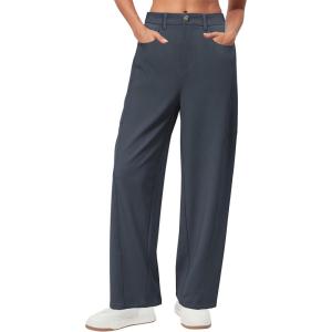 imageArachampampCloz 2025 Womens Stretch Wrinkle Free Wide Leg Trousers Casual High Elastic Waisted Loose Palazzo Pants with PocketsDark Grey