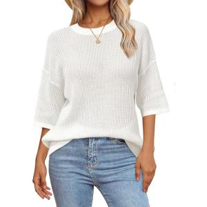 imageArachampampCloz Womens 100 Cotton Summer Casual Relaxed Fit Crochet Tops 2025Beige