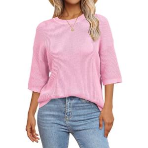 imageArachampampCloz Womens 100 Cotton Summer Casual Relaxed Fit Crochet Tops 2025Light Pink