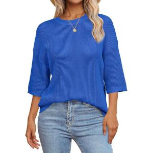 imageArachampampCloz Womens 100 Cotton Summer Casual Relaxed Fit Crochet Tops 2025Royal Blue