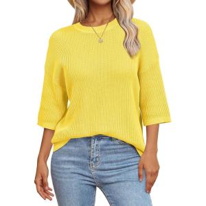 imageArachampampCloz Womens 100 Cotton Summer Casual Relaxed Fit Crochet Tops 2025Yellow