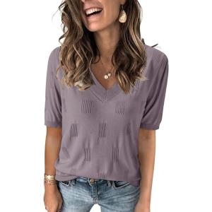 imageArachampampCloz Womens Lightweight Summer Tops Casual Short Sleeve Blouses ShirtsAzgrey Purple