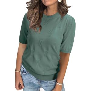 imageArachampampCloz Womens Summer Lightweight Tops Short Sleeve Dressy BlouseGrey Green