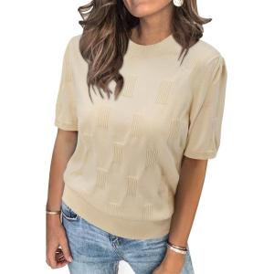 imageArachampampCloz Womens Summer Lightweight Tops Short Sleeve Dressy BlouseLight Apricot