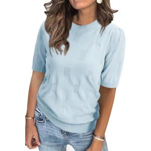 imageArachampampCloz Womens Summer Lightweight Tops Short Sleeve Dressy BlouseLight Blue