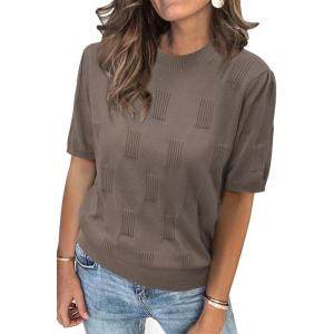 imageArachampampCloz Womens Summer Lightweight Tops Short Sleeve Dressy BlouseNutmeg