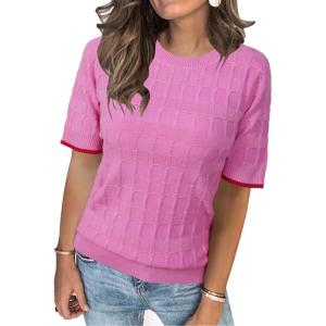 imageArachampampCloz Womens Summer Lightweight Tops Short Sleeve Dressy BlousePink and Red