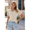 imageArachampampCloz Womens 2025 Summer Short Puff Sleeve Shirts V Neck Cute Blouses Dressy Casual Trendy Sweater TopsCream White