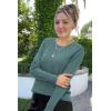 imageArachampampCloz Womens Fall Textured Soft Sweaters Scalloped Neck Long Sleeve ShirtsBgray Green