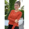 imageArachampampCloz Womens Fall Textured Soft Sweaters Scalloped Neck Long Sleeve ShirtsBrust Orange