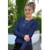 imageArachampampCloz Womens Fall Textured Soft Sweaters Scalloped Neck Long Sleeve ShirtsNavy