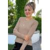 imageArachampampCloz Womens Fall Textured Soft Sweaters Scalloped Neck Long Sleeve ShirtsNutmeg