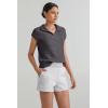imageArachampampCloz Womens Summer Cap Sleeve Sweater Vest 2025 Spring Casual Quarter Zip Hollow Out Crochet Polo V Neck TopsDark Grey