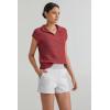 imageArachampampCloz Womens Summer Cap Sleeve Sweater Vest 2025 Spring Casual Quarter Zip Hollow Out Crochet Polo V Neck TopsRust Brick Red
