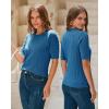 imageArachampampCloz Womens Summer Scalloped Short Sleeve Tops Textured ShirtsBlue