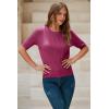imageArachampampCloz Womens Summer Scalloped Short Sleeve Tops Textured ShirtsHot Pink